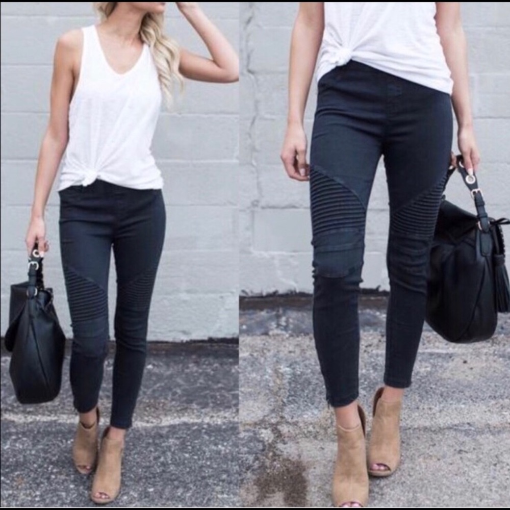 Moto Ankle zipped Black Skinny Jeans Sizes S-L